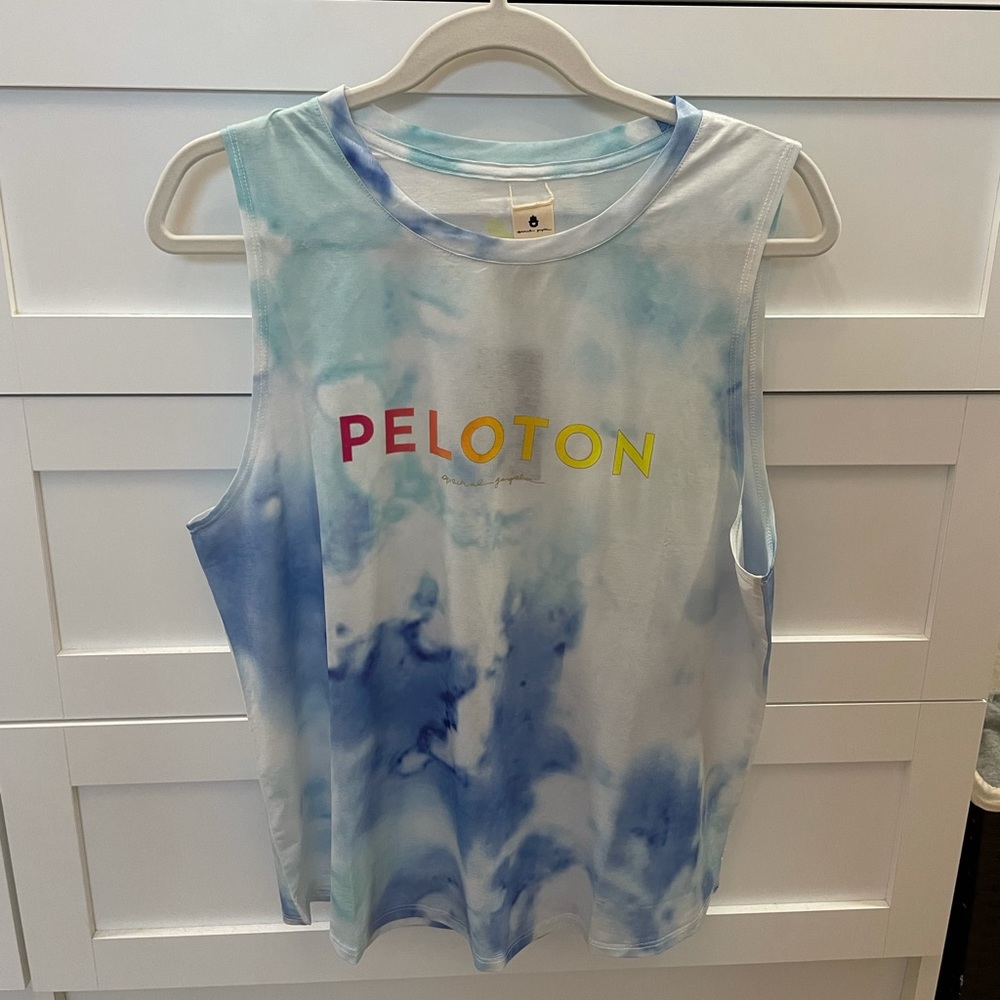 Peloton Tie-Dye Blue & Yellow Logo Muscle Tank